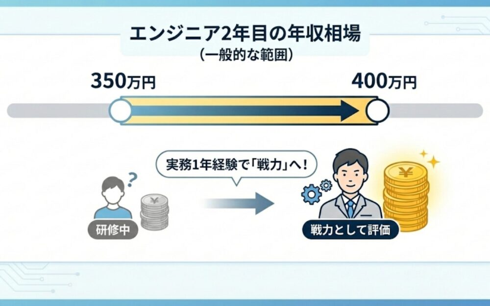 エンジニア2年目の年収相場は350万～400万