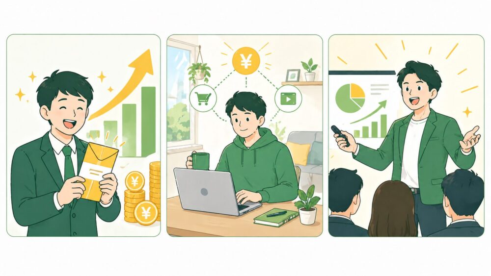 公務員を辞めてよかったと感じる3つの瞬間のイラスト