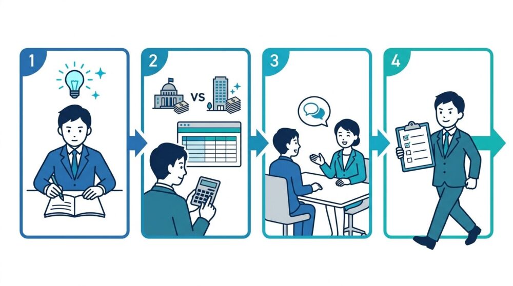 公務員から転職する前に必要な4つの準備ステップのフロー図