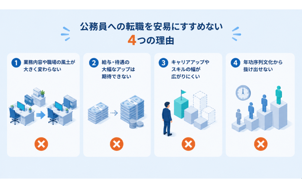 私が公務員への転職を安易にすすめない4つの理由